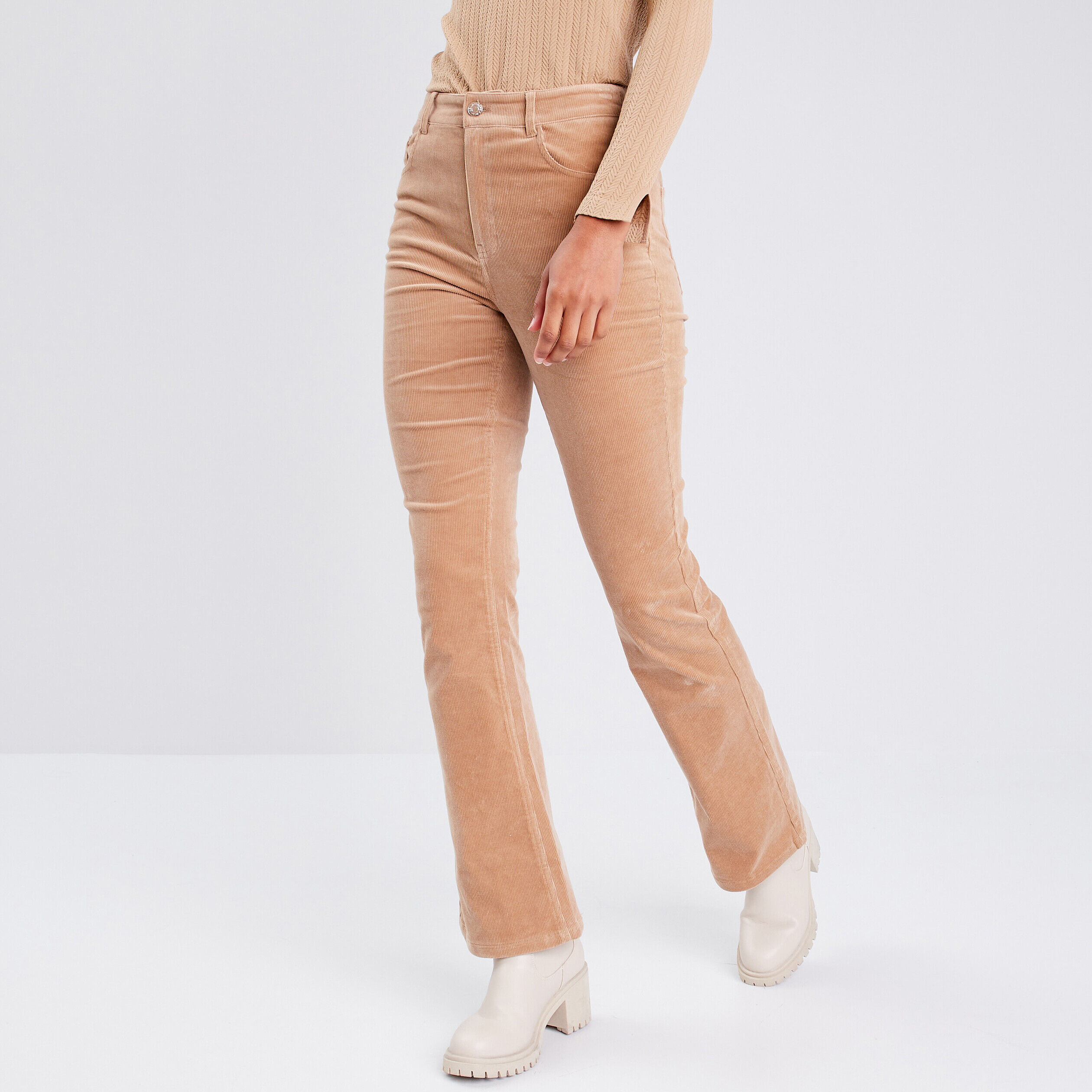 Pantalon bootcut velours beige femme | Cache Cache