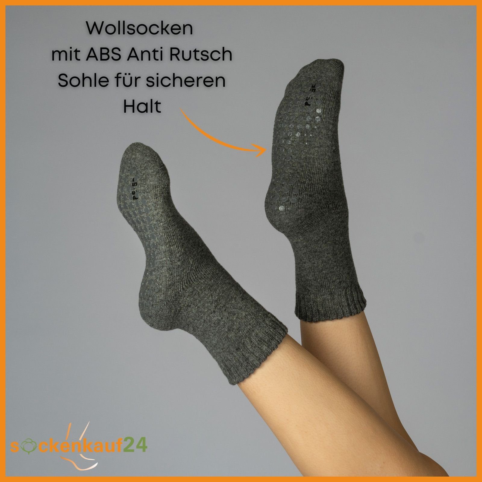 sockenkauf24 ABS-Socken 2, 4 oder 6 Paar Damen & Herren ABS Socken Anti Rutsch (Schwarz/Anthrazit, 2-Paar, 43-46) Socken mit Wolle - 21463 WP