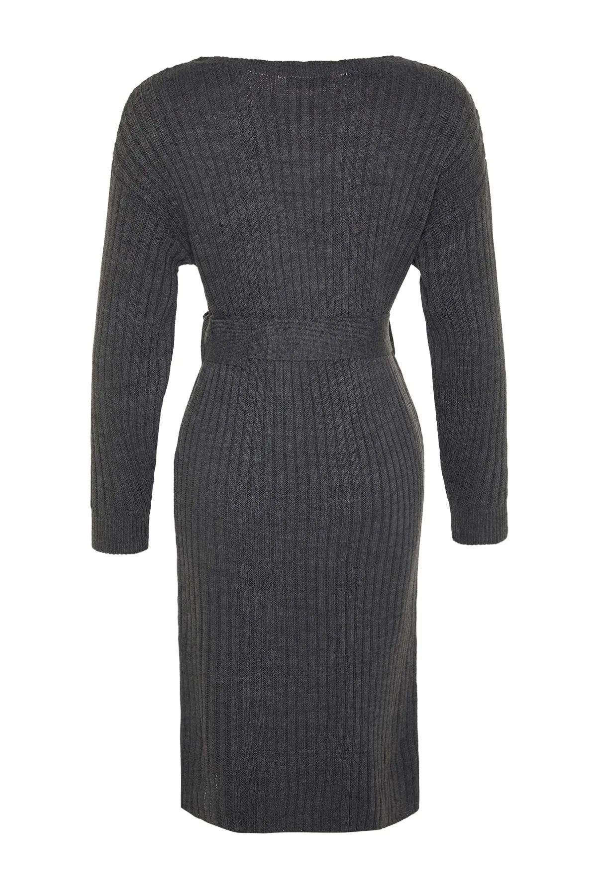 Trendyol Collection  Anthrazitfarbenes Mini-Strickkleid mit Gürtel TWOAW23EL00444