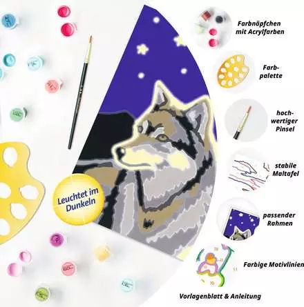 CreArt Wolfsportrait - Malen nach Zahlen für Kinder ab 7 Jahren