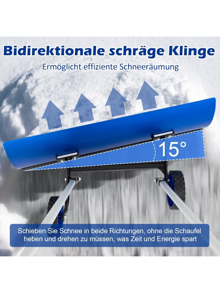 COSTWAY Schneeschaufel auf Rädern Schneeschild 95cm Alu in Blau günstig kaufen onesize