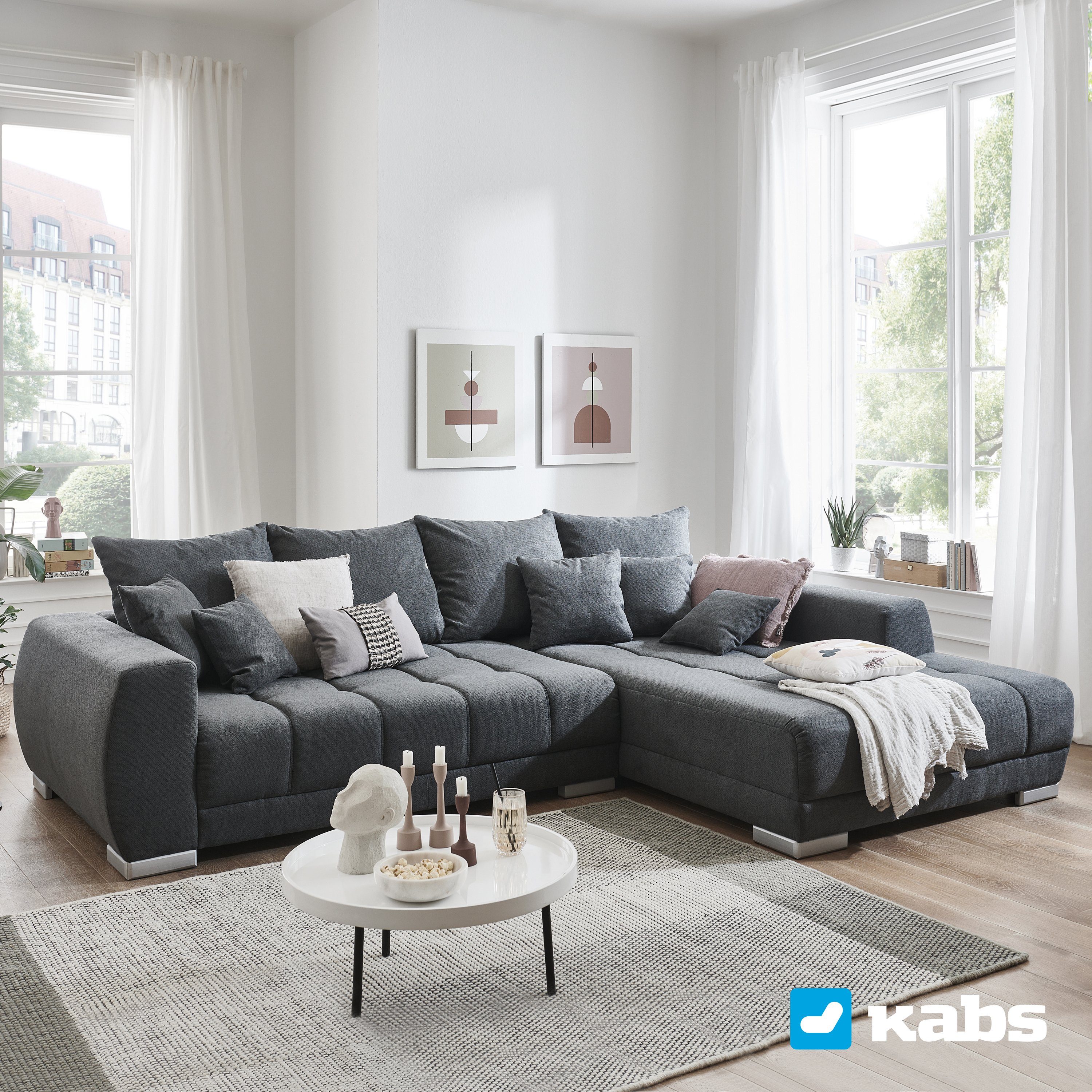 Kabs Polsterwelt Ecksofa Ivy II, Rücken echt, 4 Rückenkissen, 3 mittlere Kissen, Made in Europe