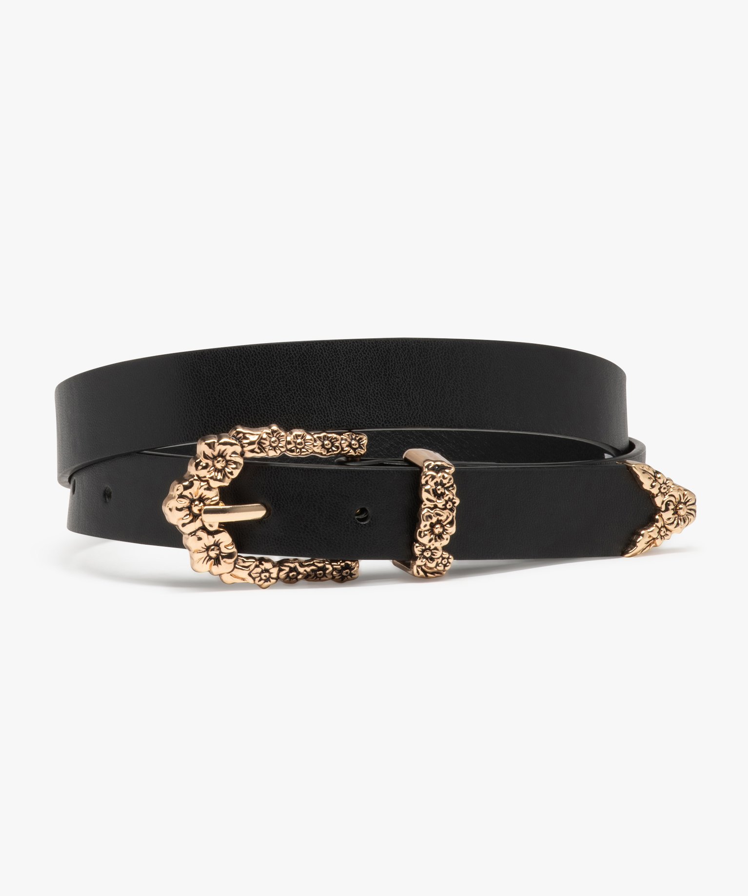 Ceinture avec détails fleuris en métal doré femme noir | GEMO
