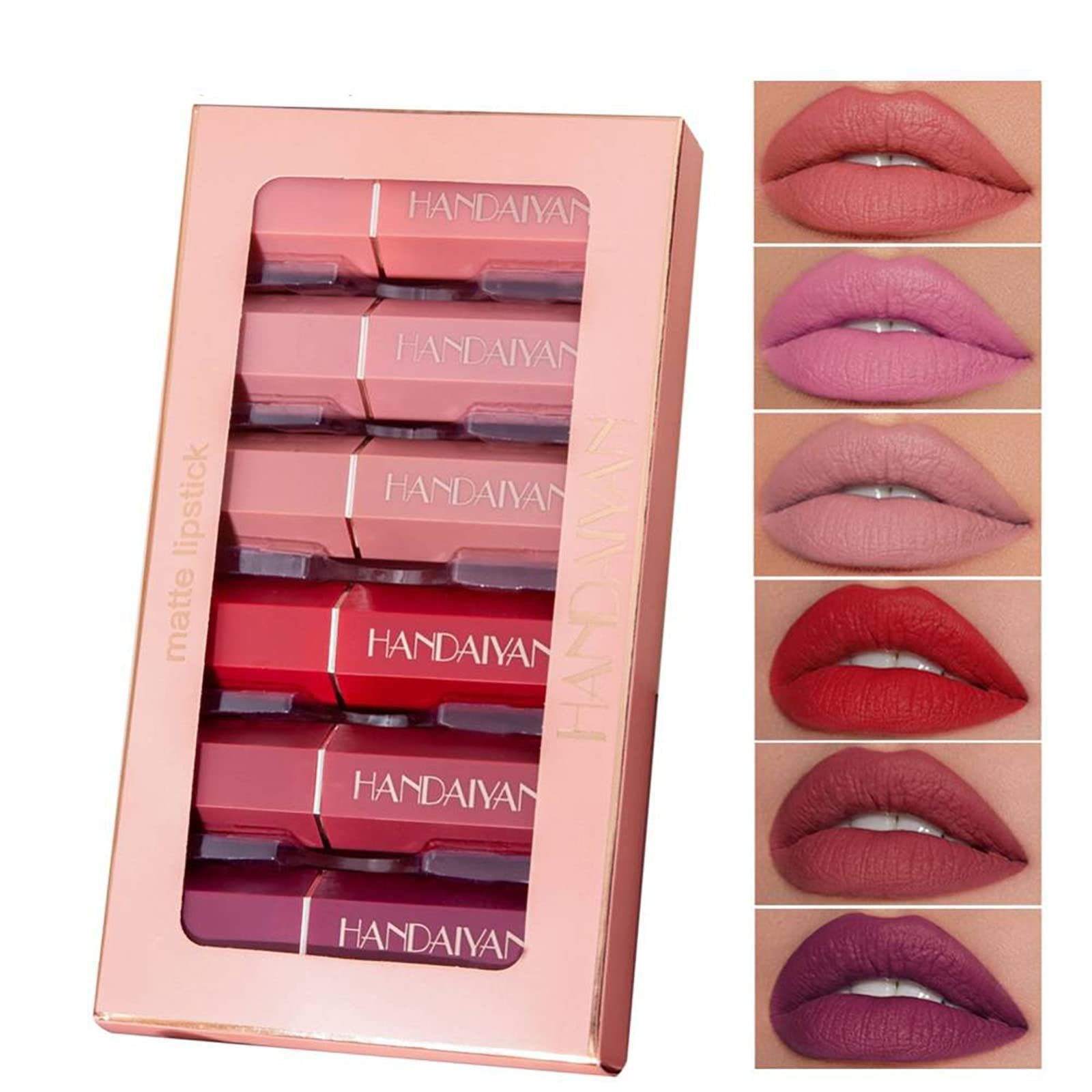 POCHUMIDUU Lippenstift-Set 6 Stück Lippenstiftset Wasserdichte Langlebige Lippenstift, 6-tlg., Antihaft-Tasse