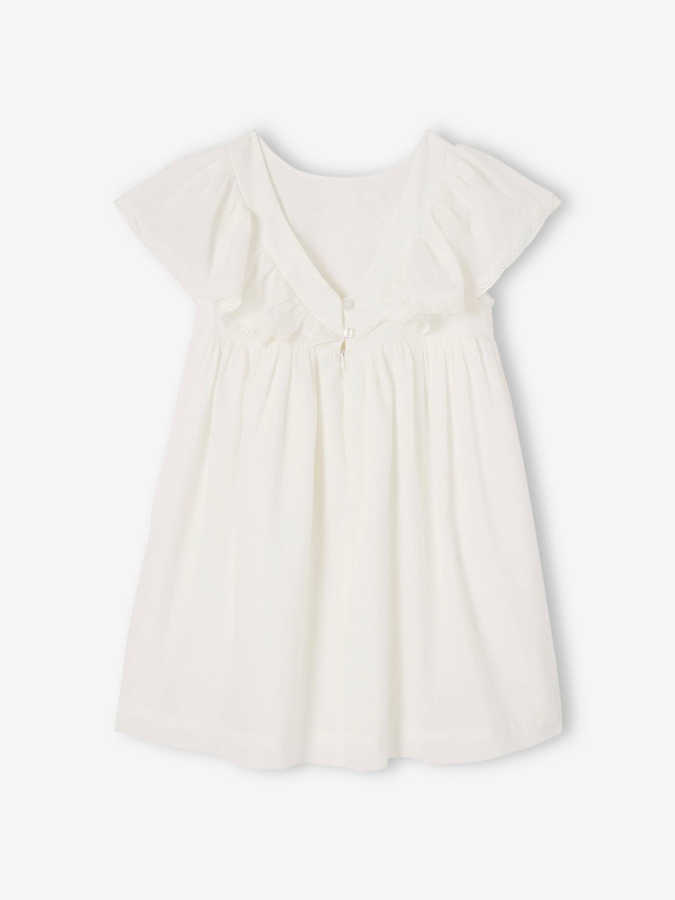 Vertbaudet Mädchen Festkleid mit Lochstickerei - wollweiß
