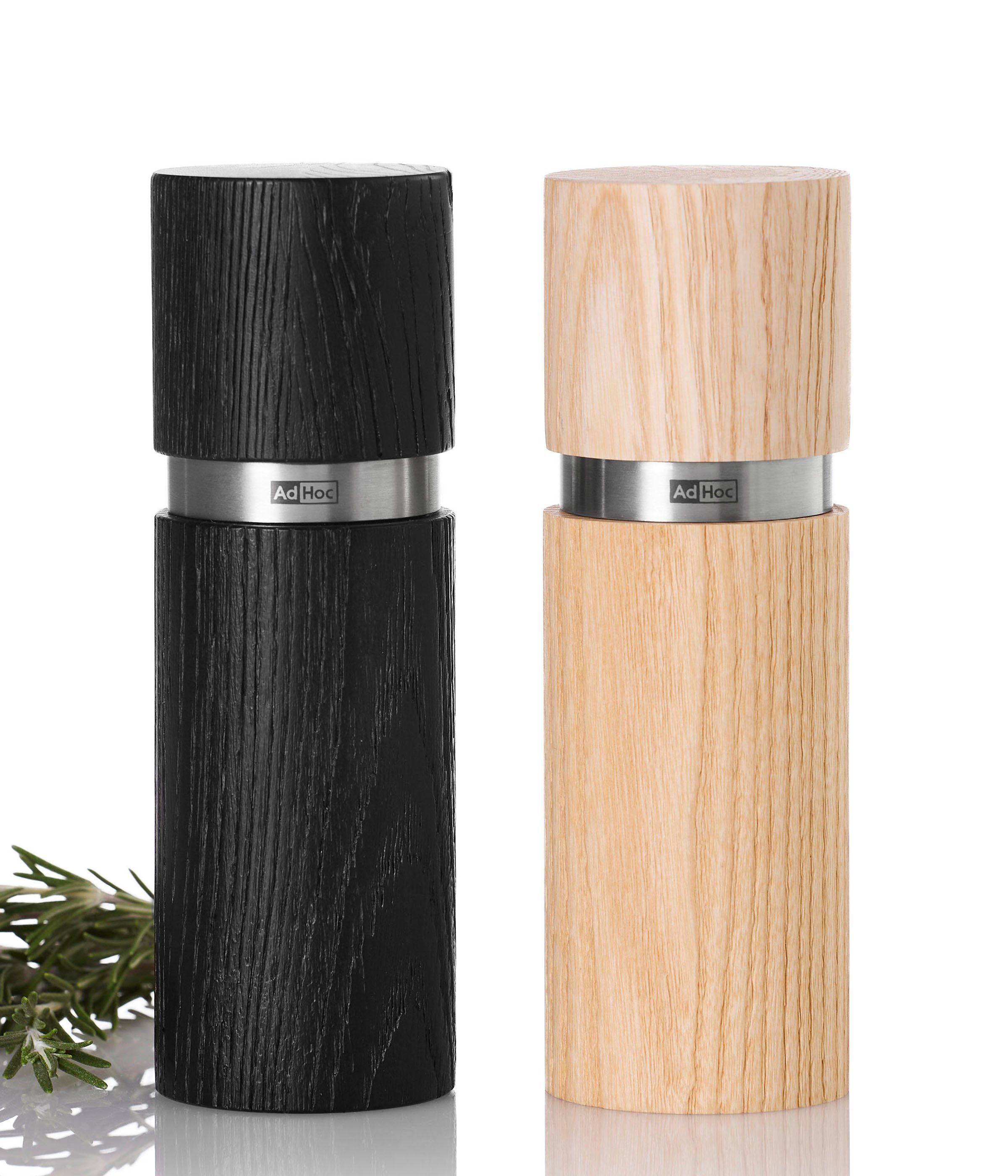 AdHoc Salz-/Pfeffermühle Set aus 2 Gewürzmühlen TEXTURA manuell, (2 Stück), Keramik-Mahlwerk, Eschenholz