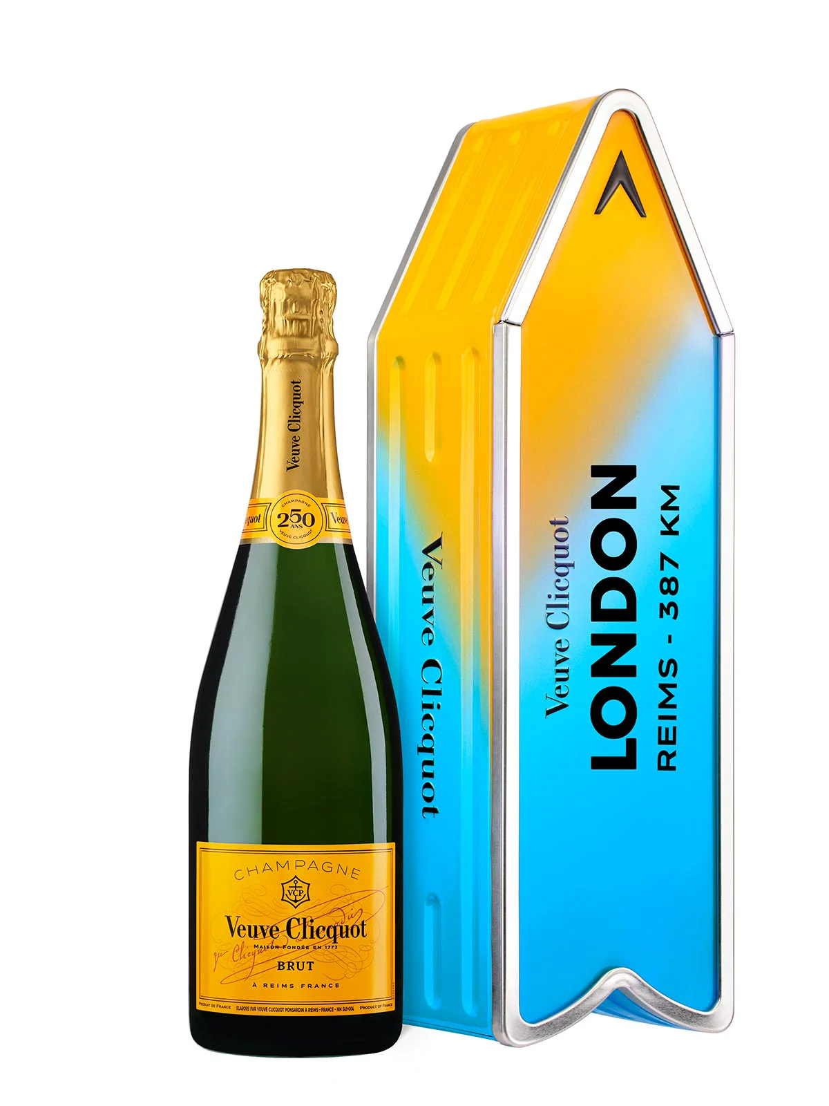 Veuve Clicquot Yellow Label personalisierbarer Arrow in blauem Farbverlauf