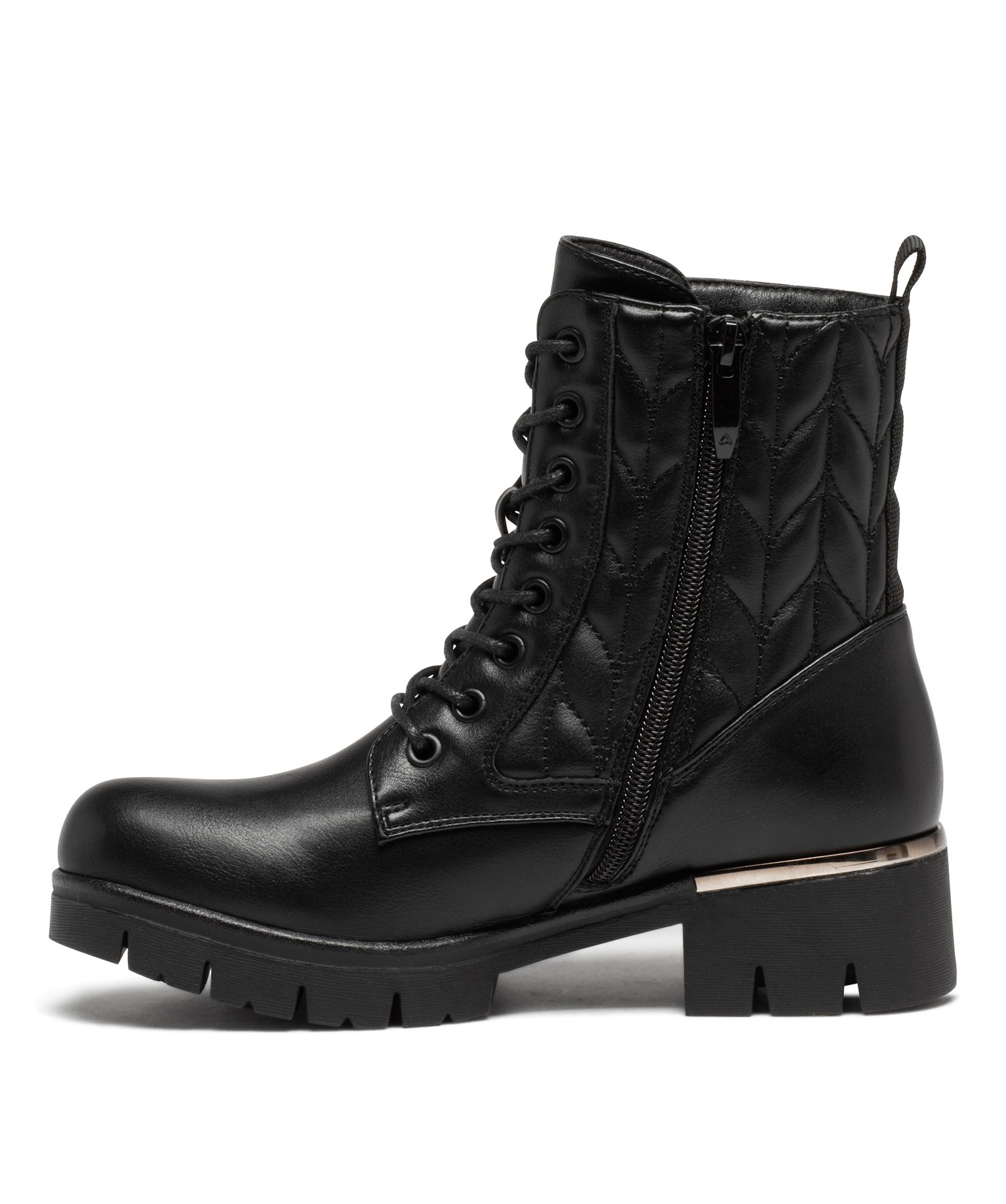 Boots femme dessus uni et matelassé à semelle crantée noir | GEMO