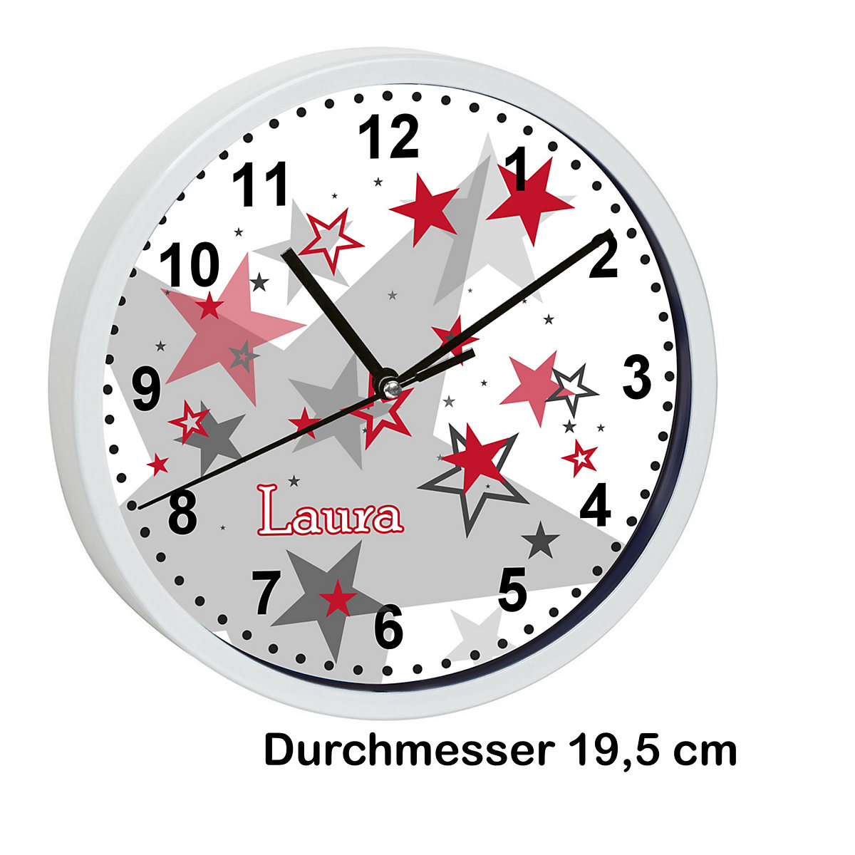 Kinder Wanduhr personalisiert mit Name Sternenhimmel Rot Grau