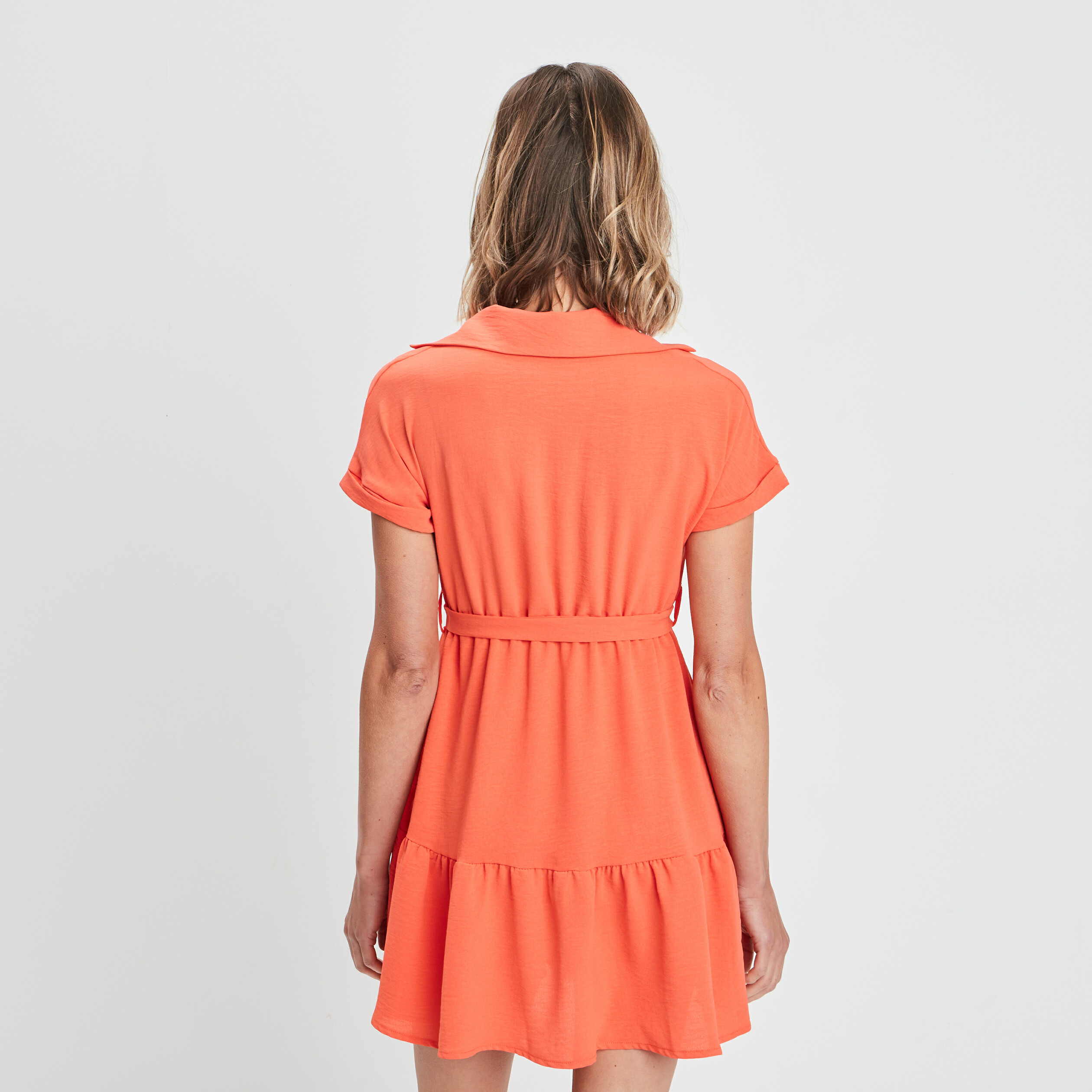 Robe évasée ceinturée orange femme | La Halle
