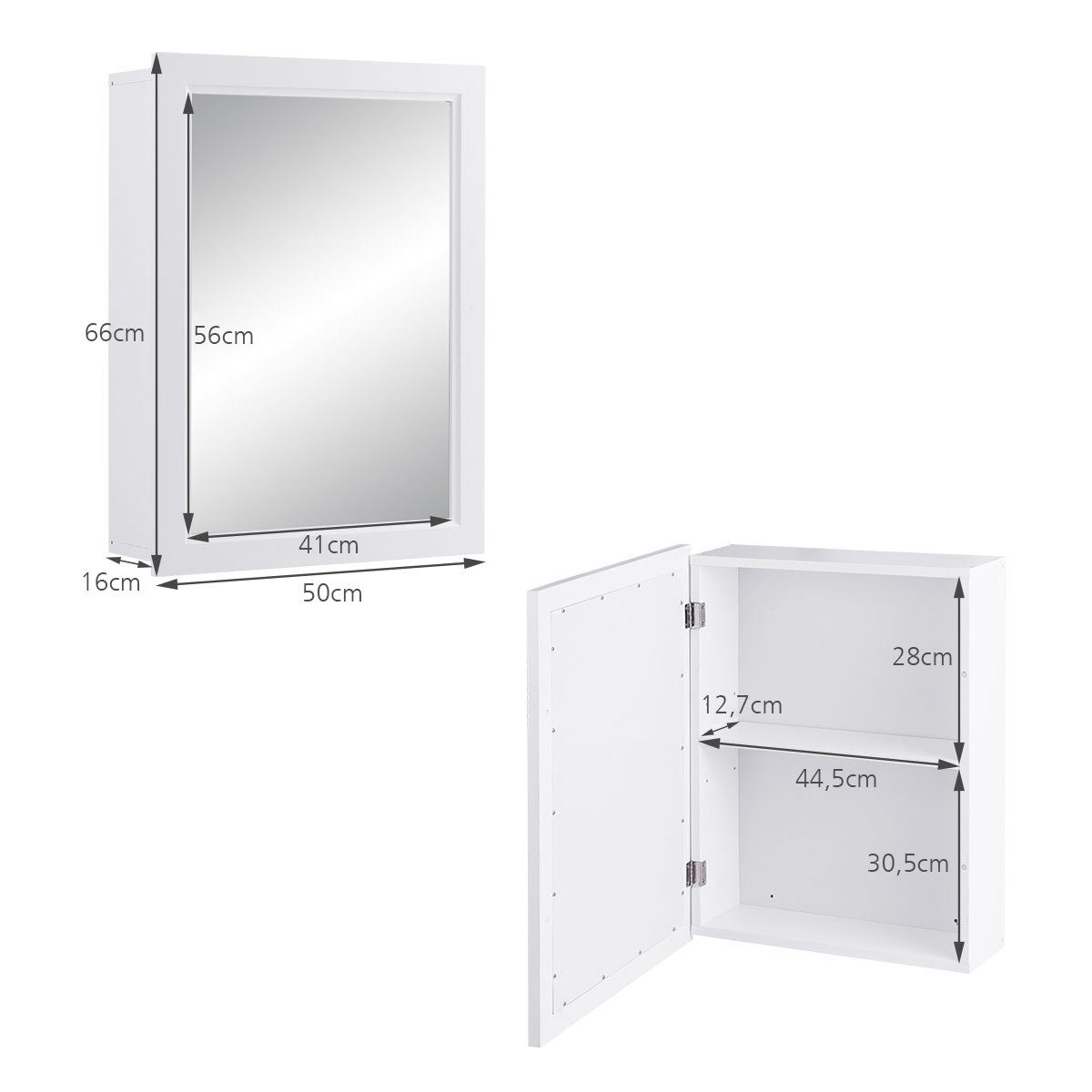 COSTWAY Badezimmerspiegelschrank mit Spiegel&Einzeltür, 50x16x66cm