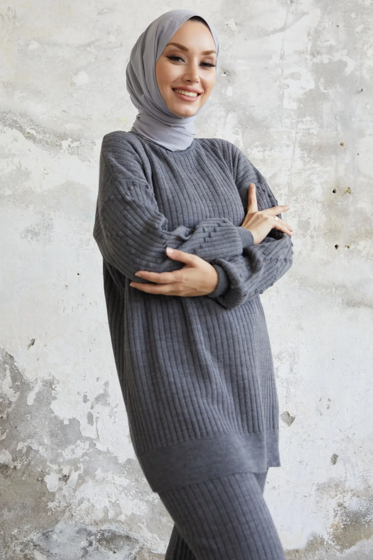 InStyle  Hermia Strickset mit Rippenmuster - Anthrazit