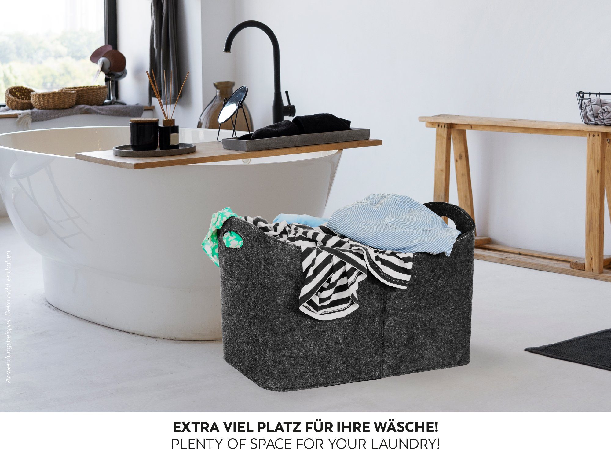 RUBBERNECK Aufbewahrungskorb Kaminholztasche Groß 3XL Filz für Kaminholz, Zeitungen - 63x40x42 cm