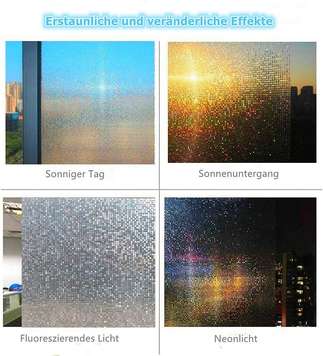 Fensterfolie 3D Fensterfolie Bunt Selbsthaftend, Haiaveng, Texturiert, Blickdichte Sichtschutzfolie Regenbogen Fenster Dekorfolie