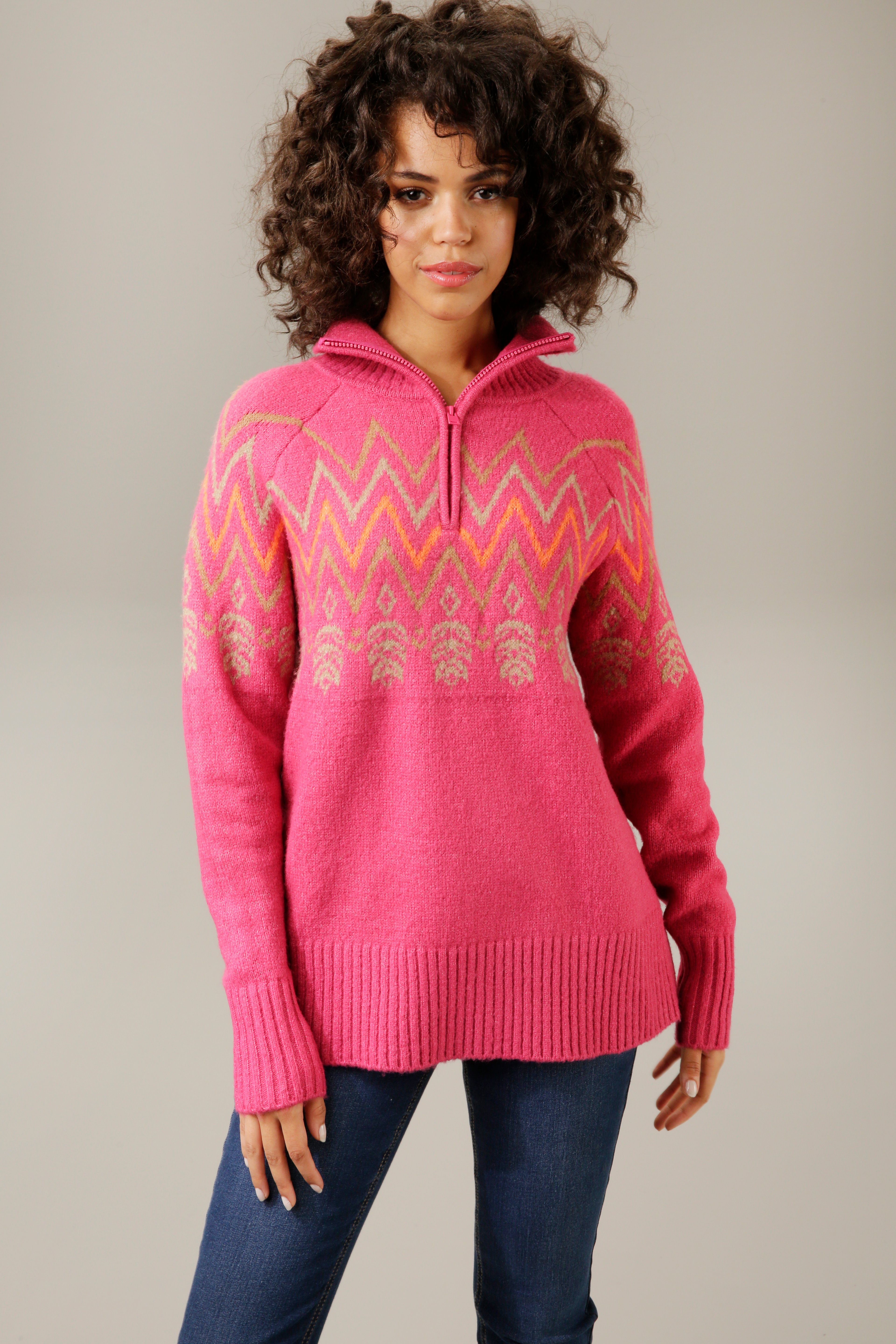 Aniston CASUAL Strickpullover mit Reißverschluss im Stehkragen