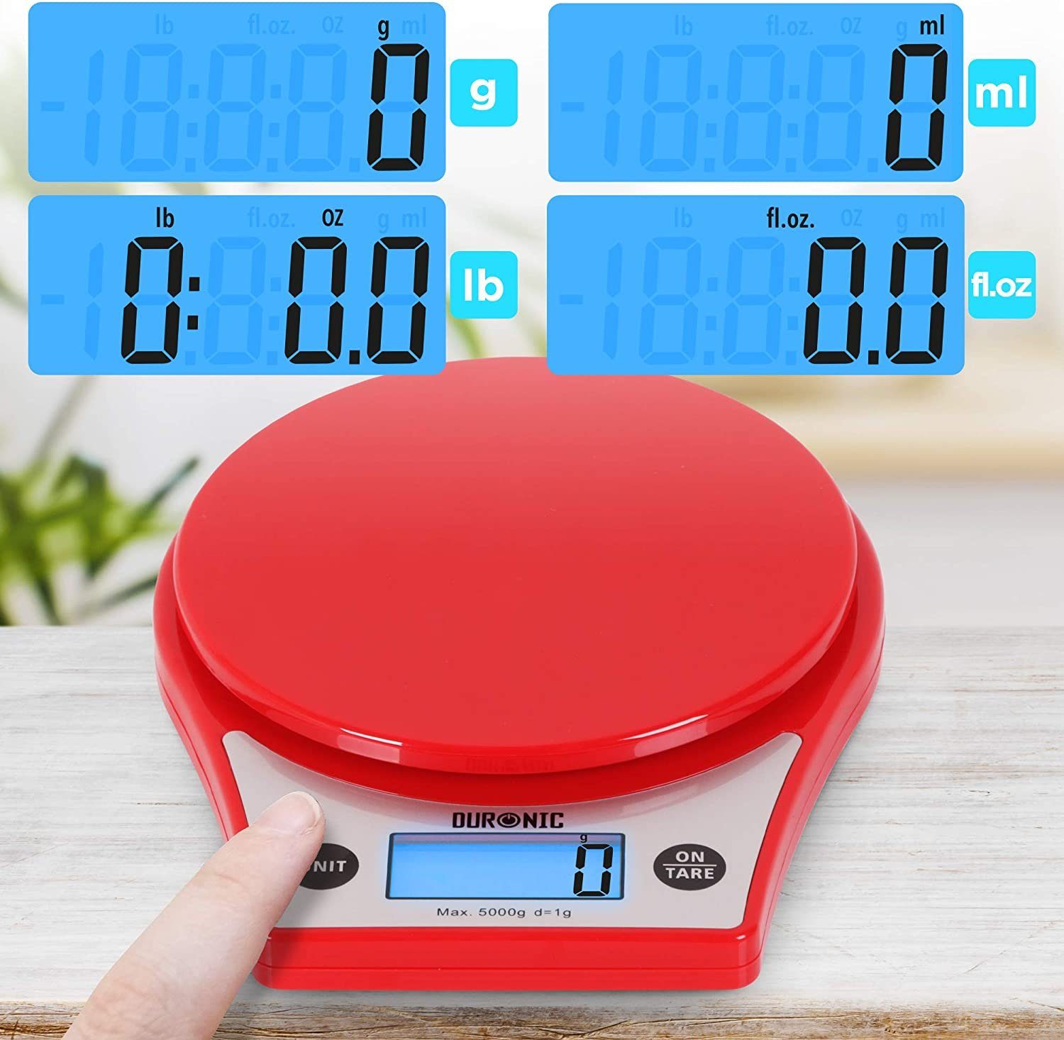 Duronic Küchenwaage, KS6000 RD Küchenwaage, 5 kg Digitalwaage rund mit 2,5 L Schüssel