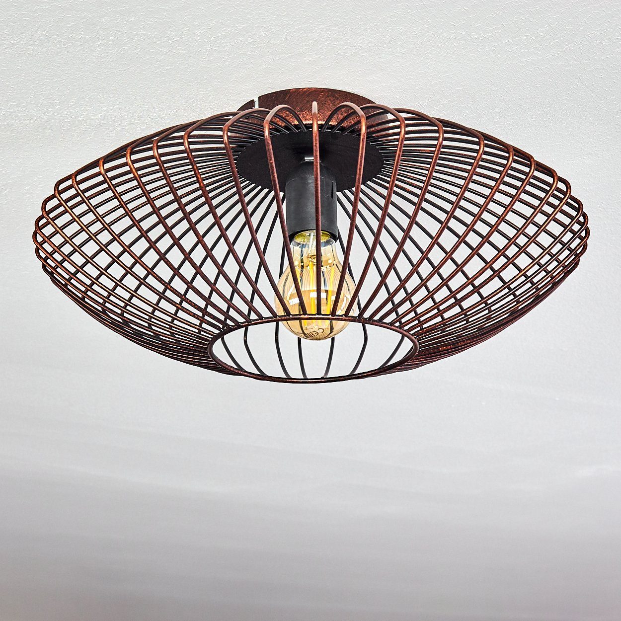 hofstein Deckenleuchte Pieris runde Deckenlampe aus Metall in Schwarz/Kupfer, ohne Leuchtmittel, E27, Retro-Leuchte mit Lichteffekt durch Gitter-Optik
