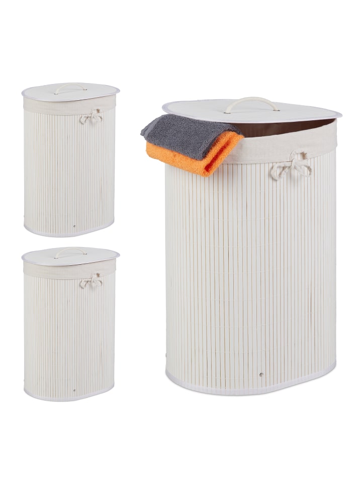 relaxdays 3 x Wäschekorb in Weiß - (B)42 x (H)55 x (T)32 cm günstig kaufen onesize