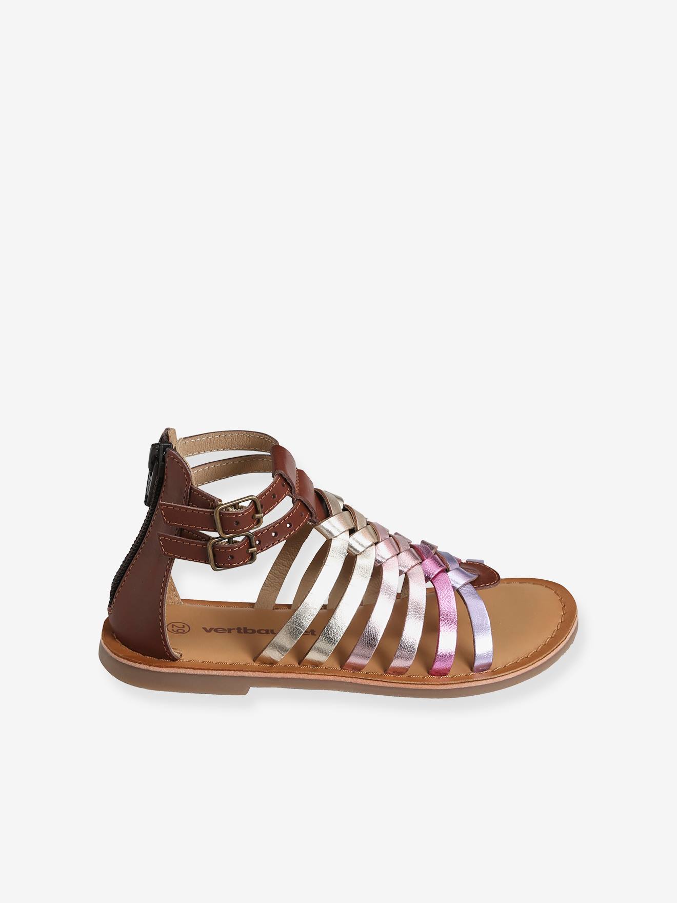 Sandales cuir fille esprit spartiates or