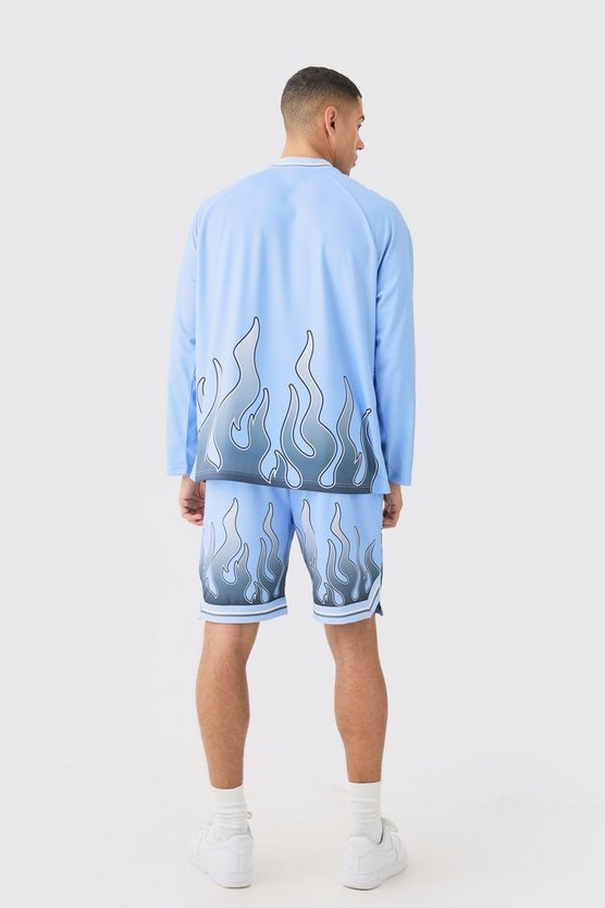 Mesh Basketball-Shorts mit Flammen-Print