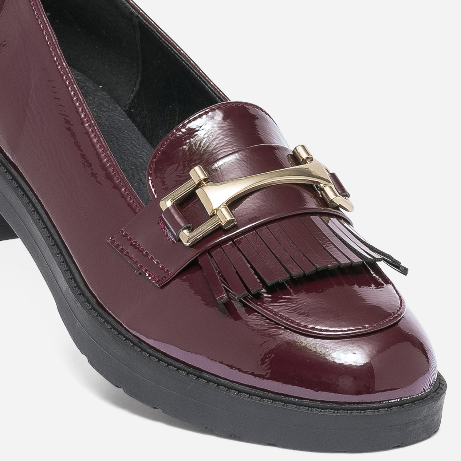 Mocassin bordeaux verni à franges