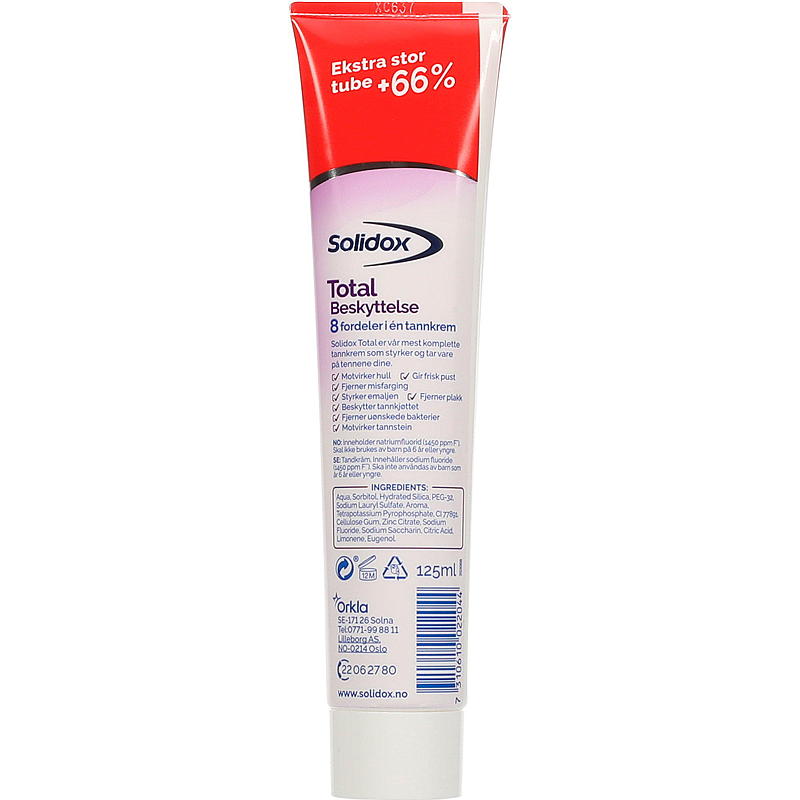 Solidox Tannkrem 125 ml Total beskyttelse Solidox