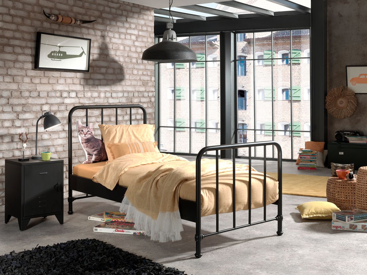 VIPACK BRONXX Metallbett im coolen Look Schwarz matt, Liegefläche 90 x 200 cm