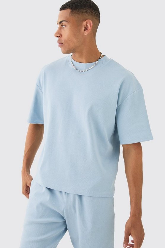 Kastiges geripptes Oversize T-Shirt & Shorts
