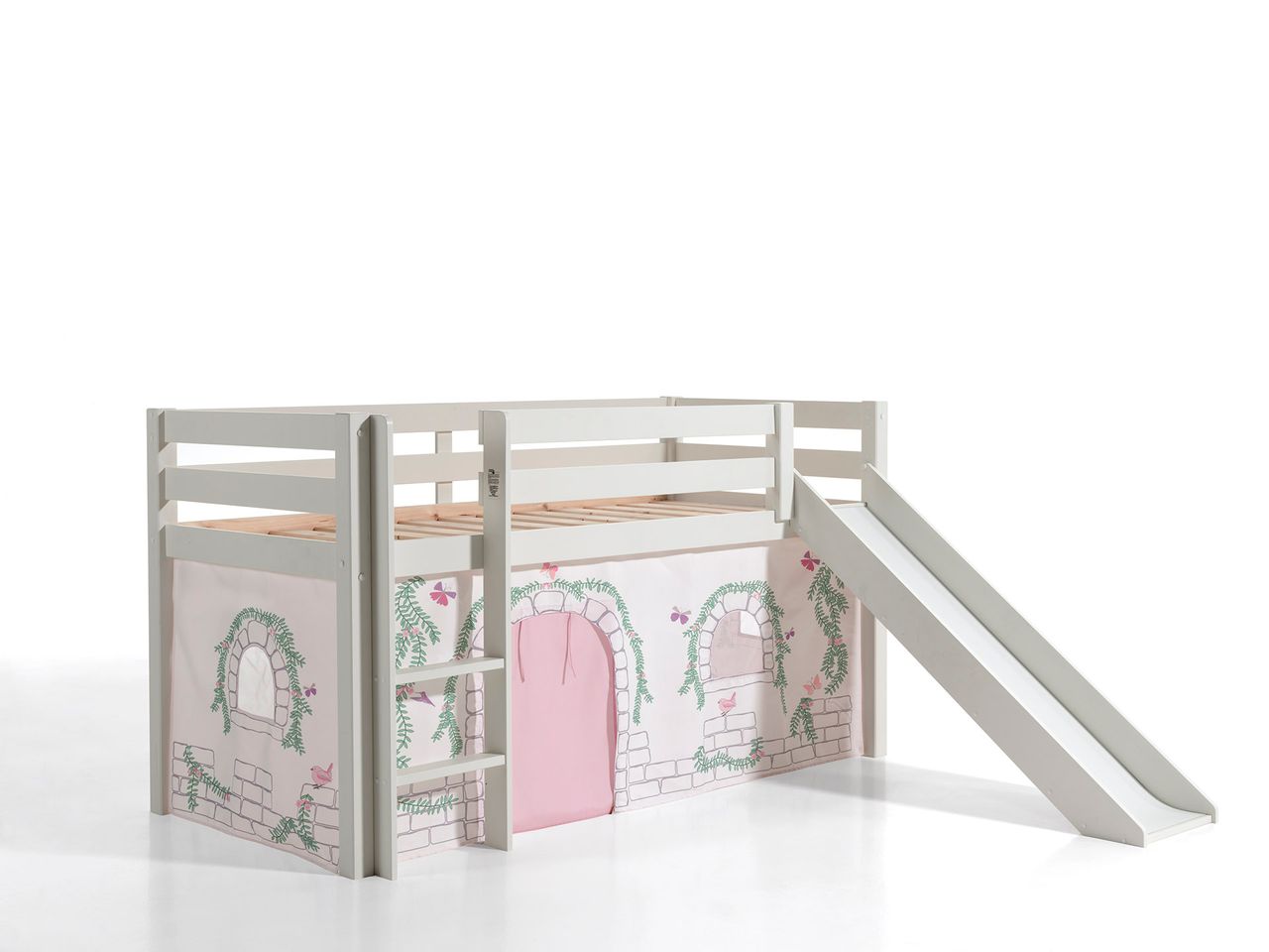 VIPACK Spielbett Pino inkl. Rutsche mit Textilset Vorhang 