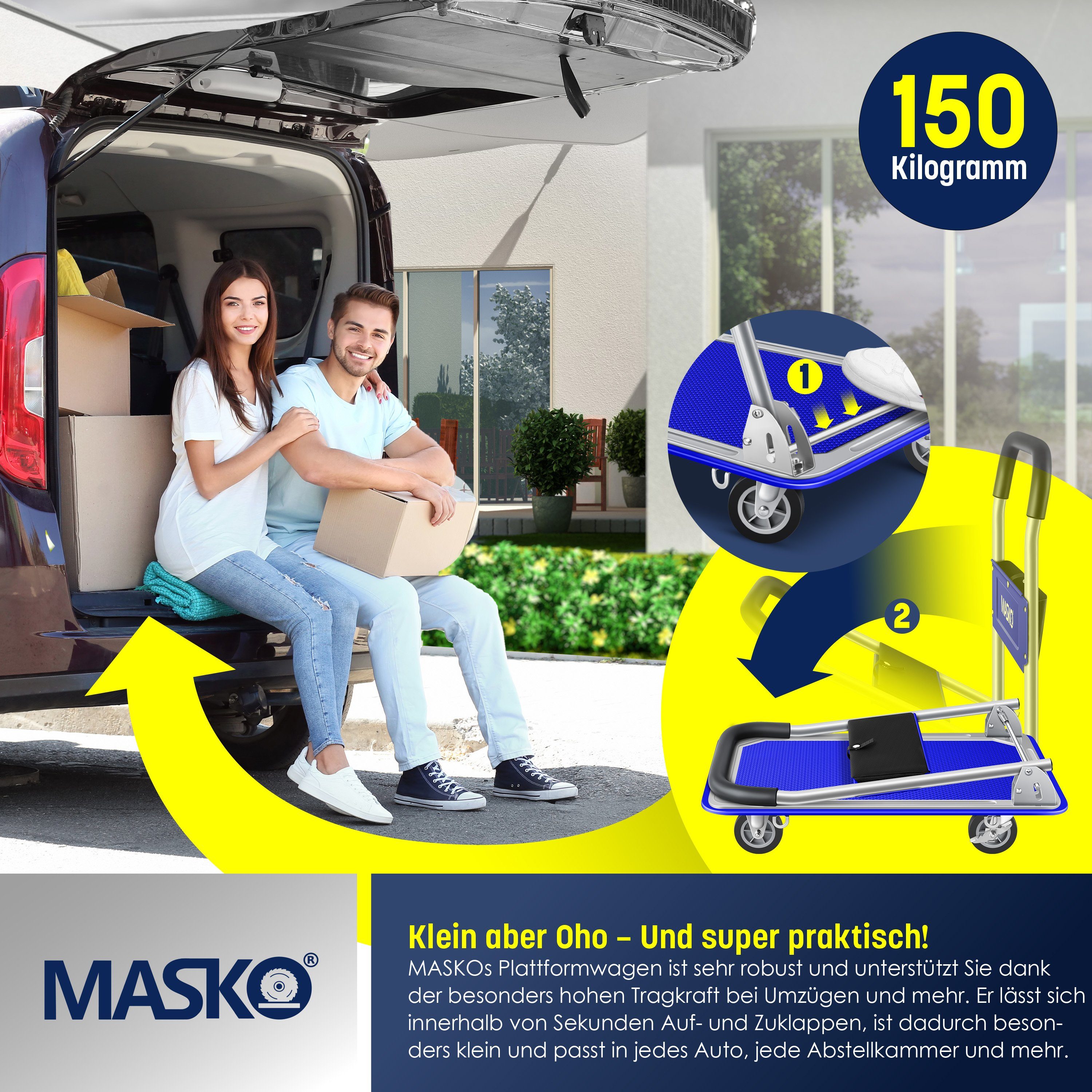 MASKO Transportwagen, Plattformwagen Lagerwagen Klappbar Inkl. Arbeitshandschuhe