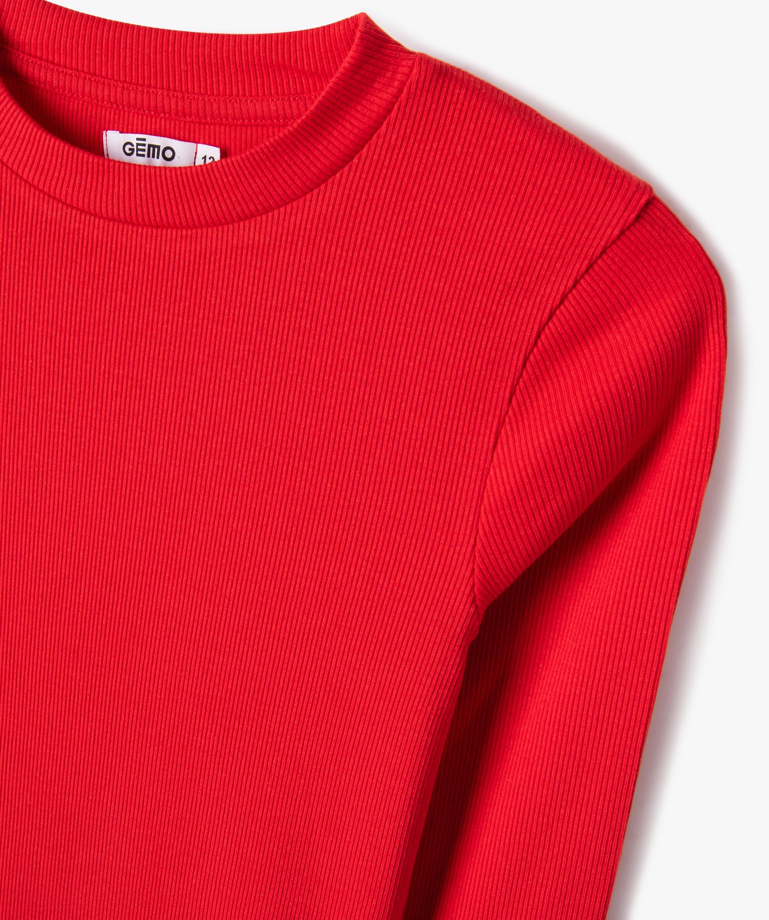 Tee-shirt à manches longues en maille ctelée fille rouge | GEMO