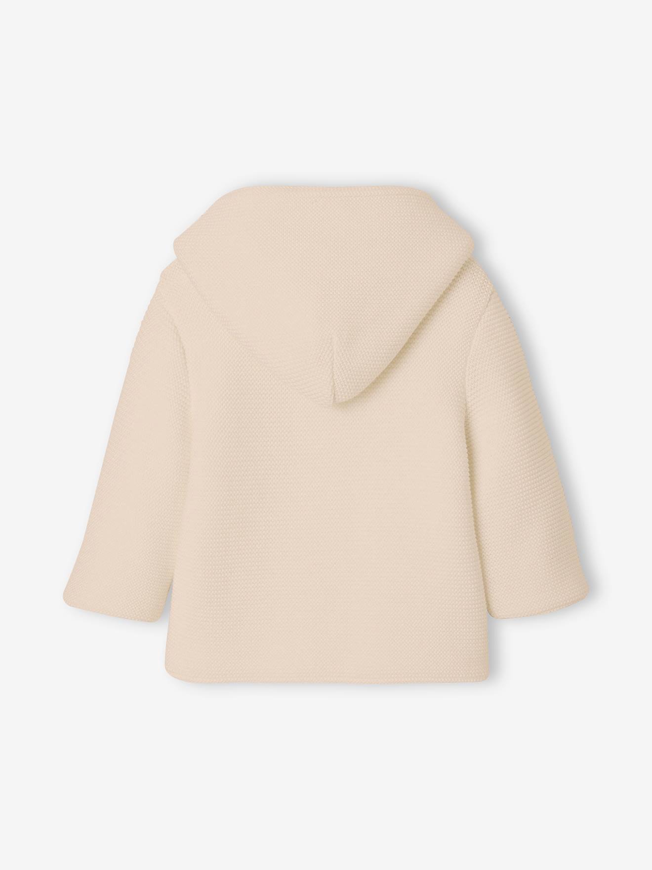 Cardigan à capuche bébé en tricot beige clair