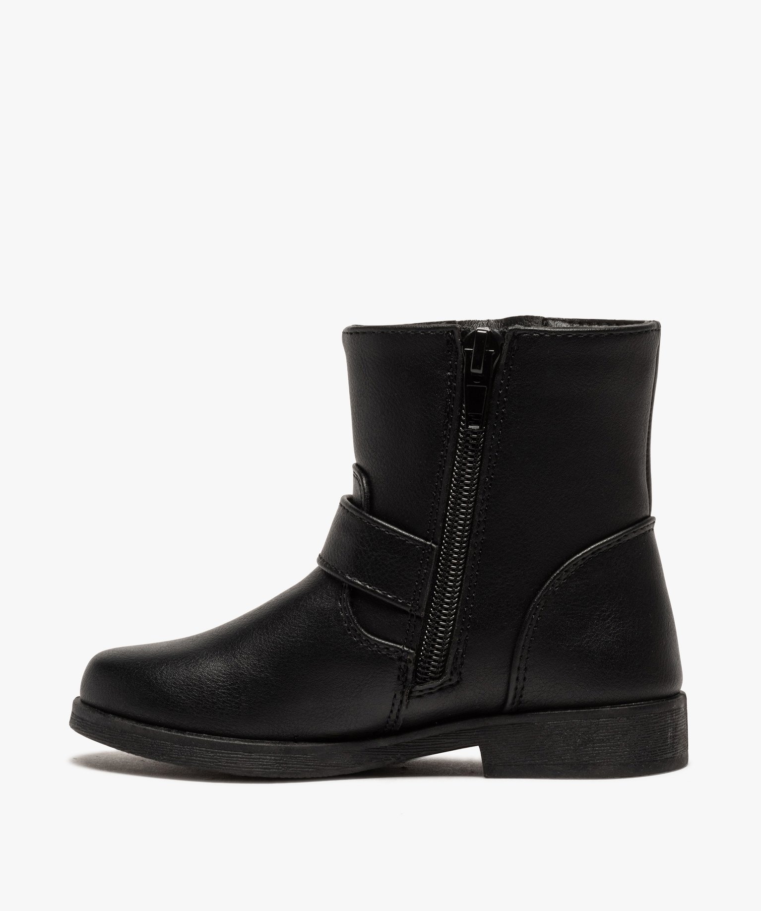 Boots fille unis avec boucles décoratives fermeture zippée noir | GEMO