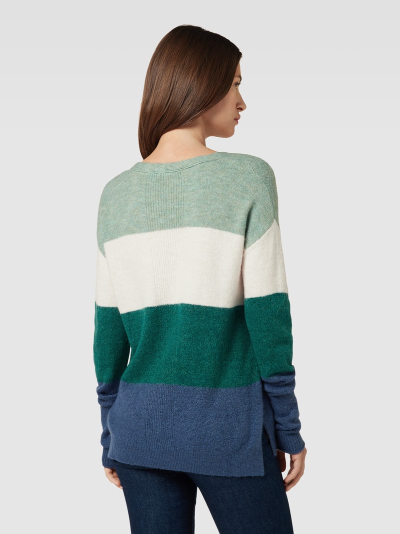Strickpullover mit Blockstreifen in dunkelgrün meliert
