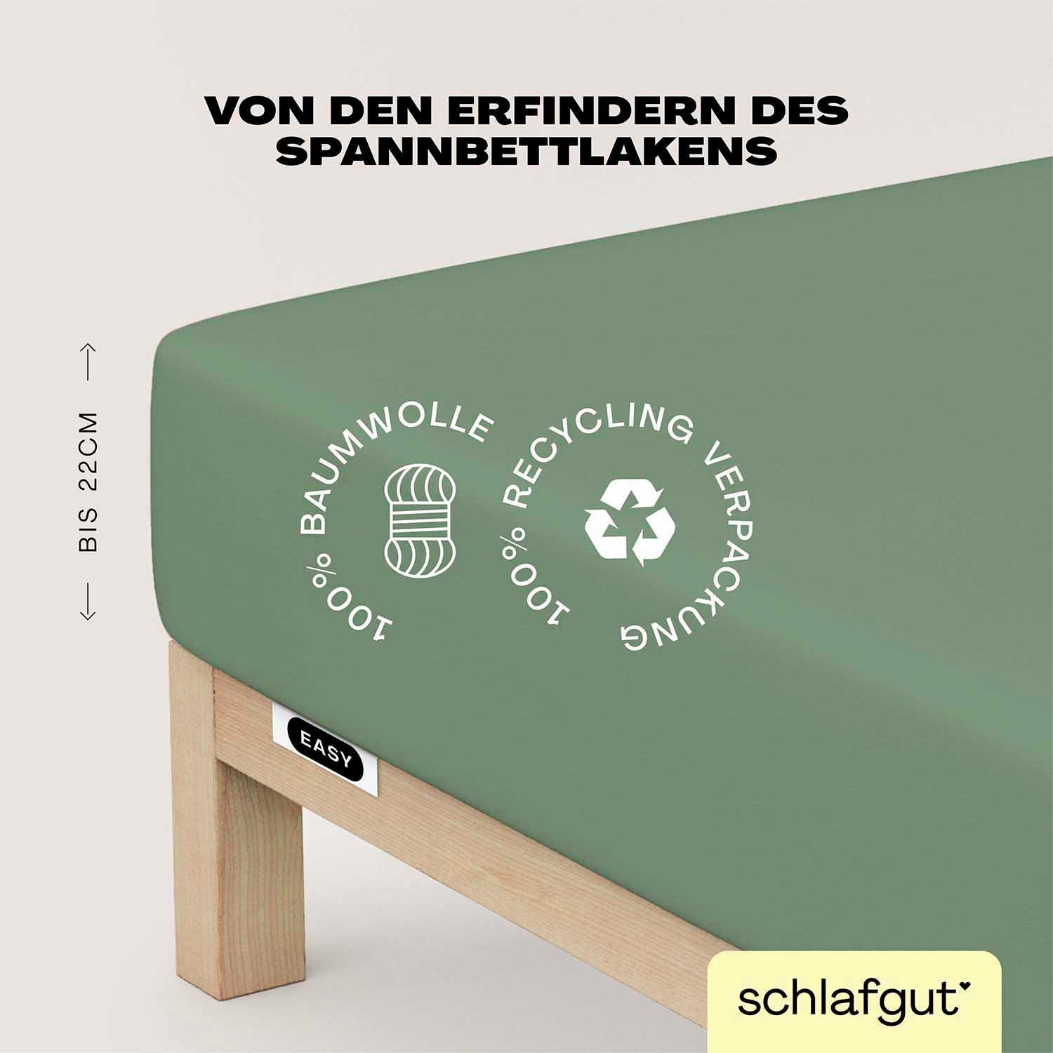 Spannbettlaken EASY u.a. in Gr. 90x200, 140x200 oder 180x200 cm, Schlafgut, Jersey, Gummizug: rundum, (1 Stück), 100% Baumwolle, für Matratzen bis 22 cm Höhe, Laken weich & saugfähig