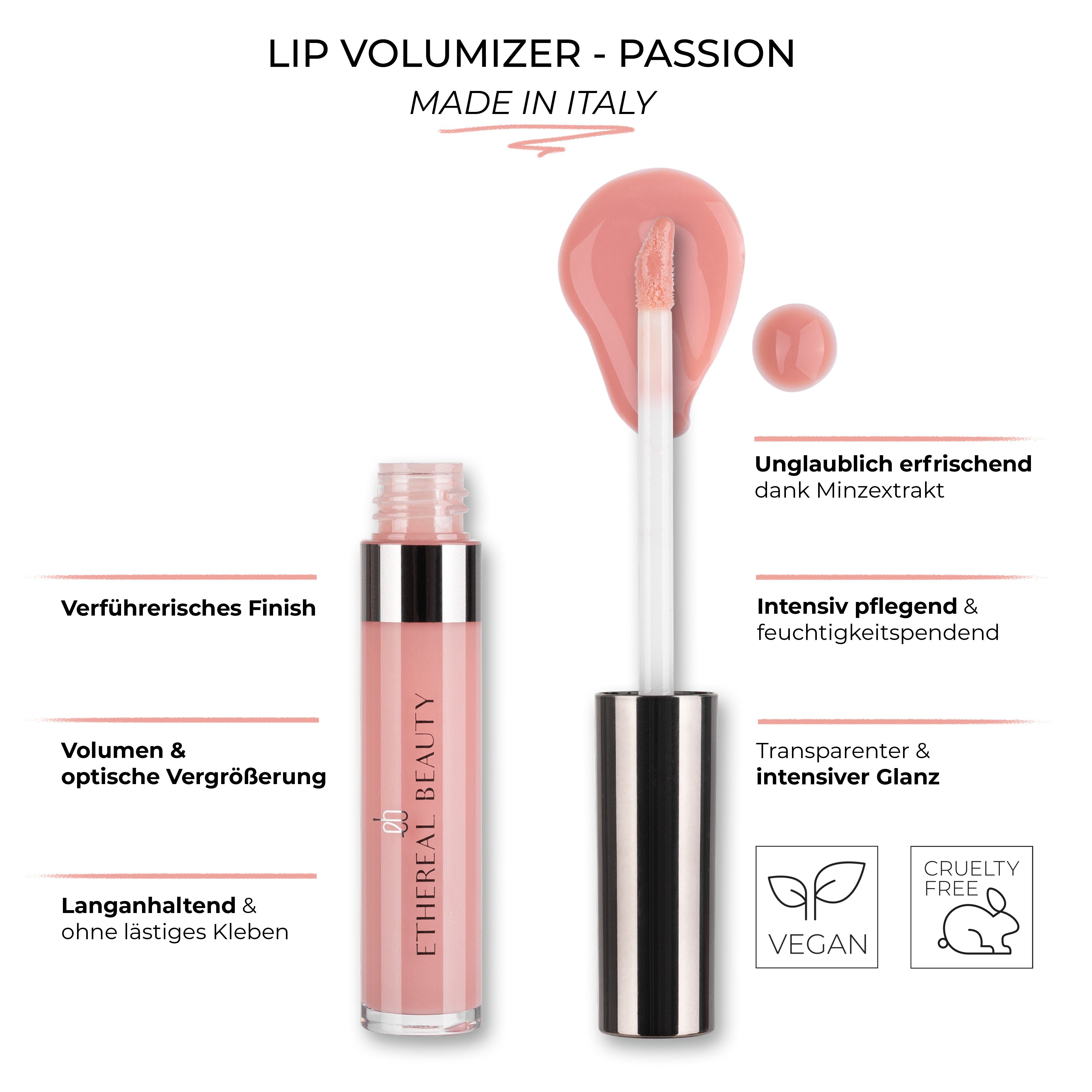 ETHEREAL BEAUTY® Lipgloss Lip Volumizer - Passion, Lippen-Booster, Lip Plumper, Lippenpflege, Frischekick, Fülleffekt, leicht kribbelnd