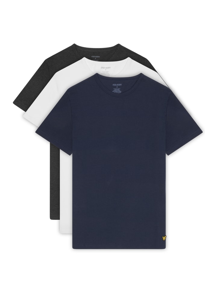 Lyle & Scott T-Shirt (3Er-Set) in Weiß/ Dunkelgrau/ Dunkelblau günstig kaufen