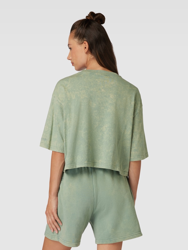 Cropped T-Shirt mit Label-Stitching in lindgrün