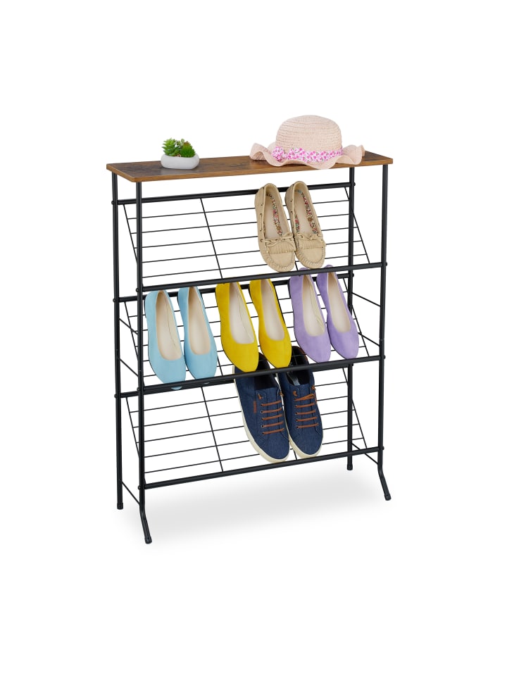 relaxdays Schuhregal in Schwarz/ Dunkelbraun - (B)70 x (H)89,5 x (T)23,5 cm günstig kaufen onesize