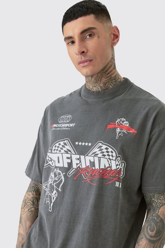 Tall Oversize T-Shirt mit Moto-Print