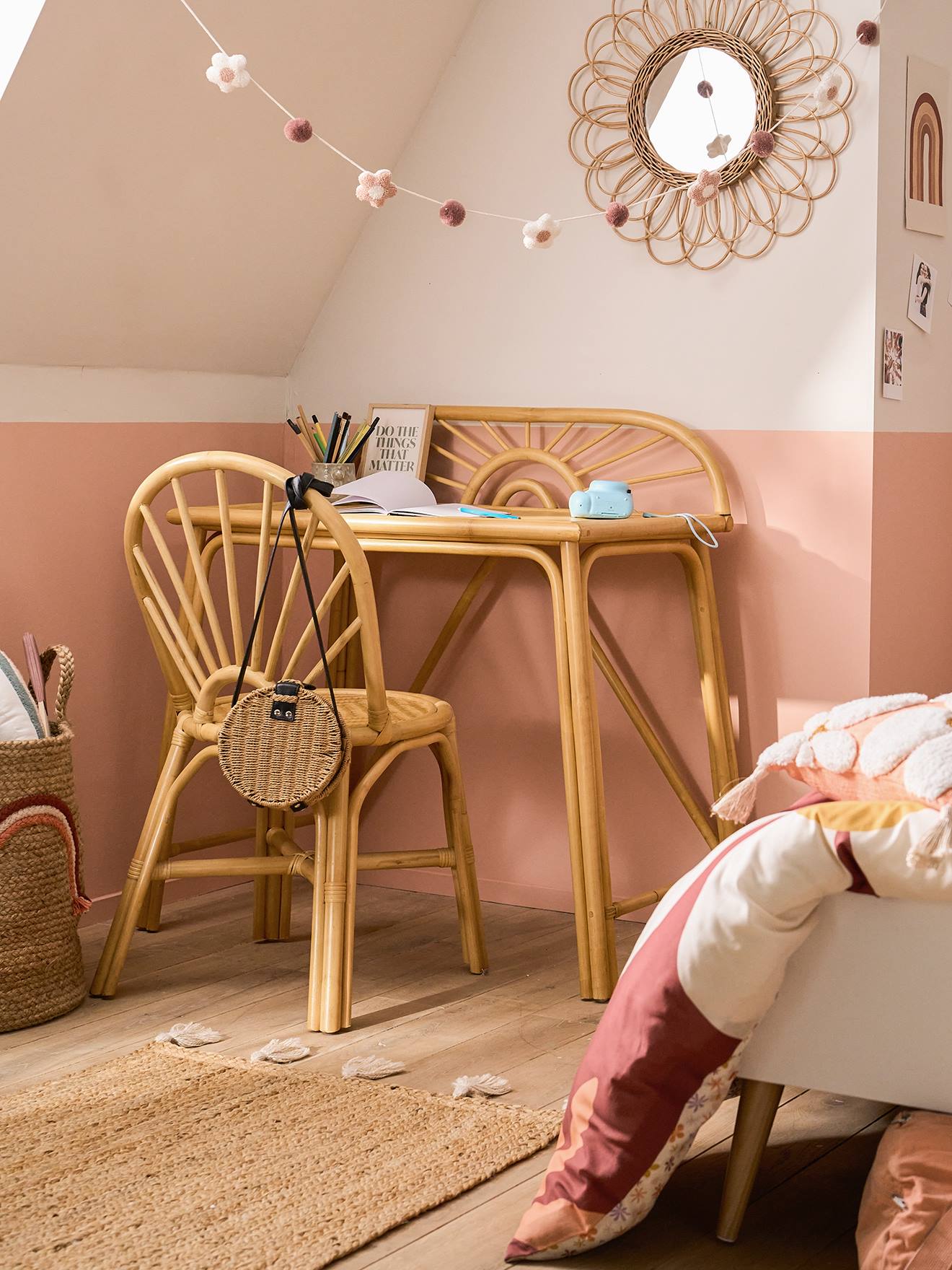 Vertbaudet Kinderschreibtisch SONNENSCHEIN aus Rattan - natur