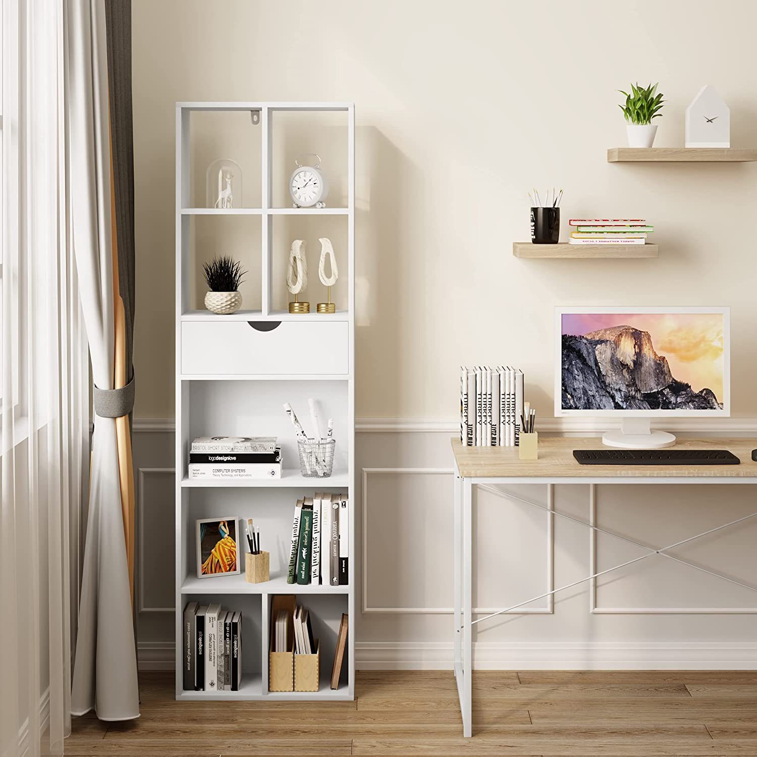 EUGAD Bücherregal, 1-tlg., Standregal mit Schublade, für Wohn-/Schlafzimmer