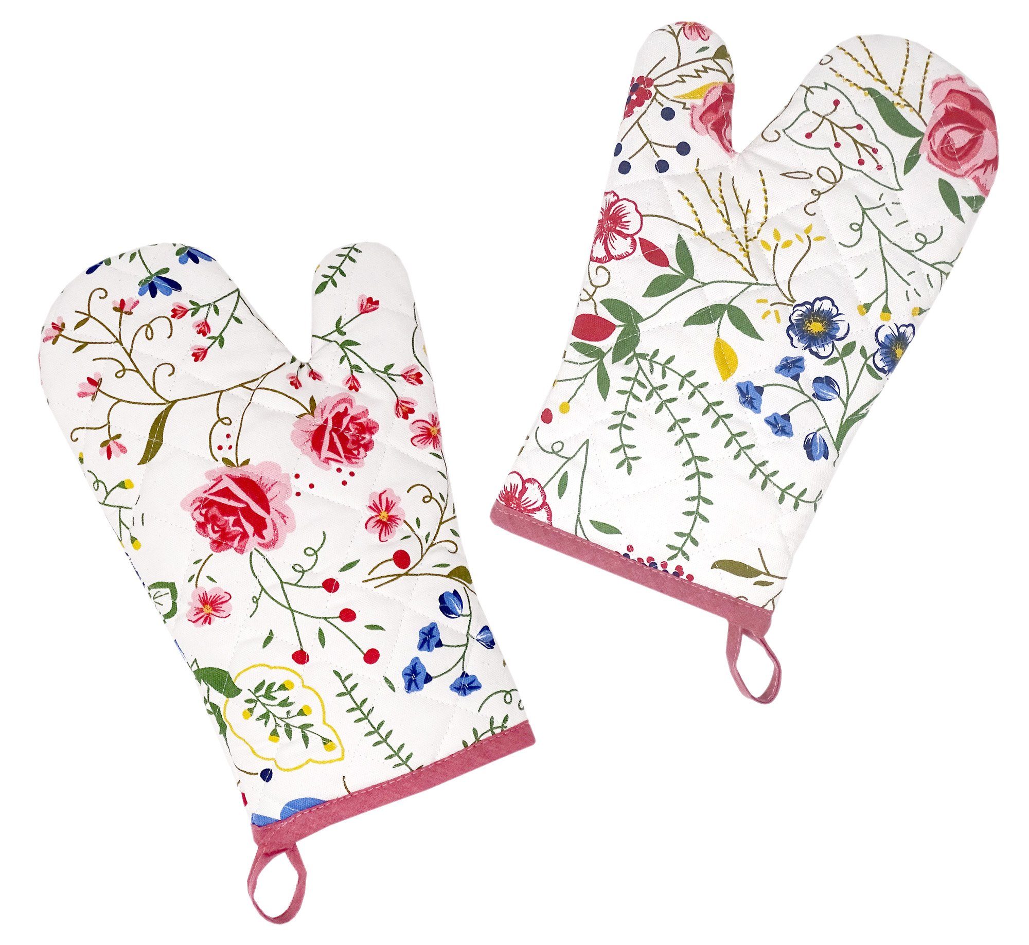 Lashuma Topfhandschuhe Blumenranke, (Set, 2-tlg), Kochhandschuhe mit Motiv, Backhandschuhe 30x20 cm