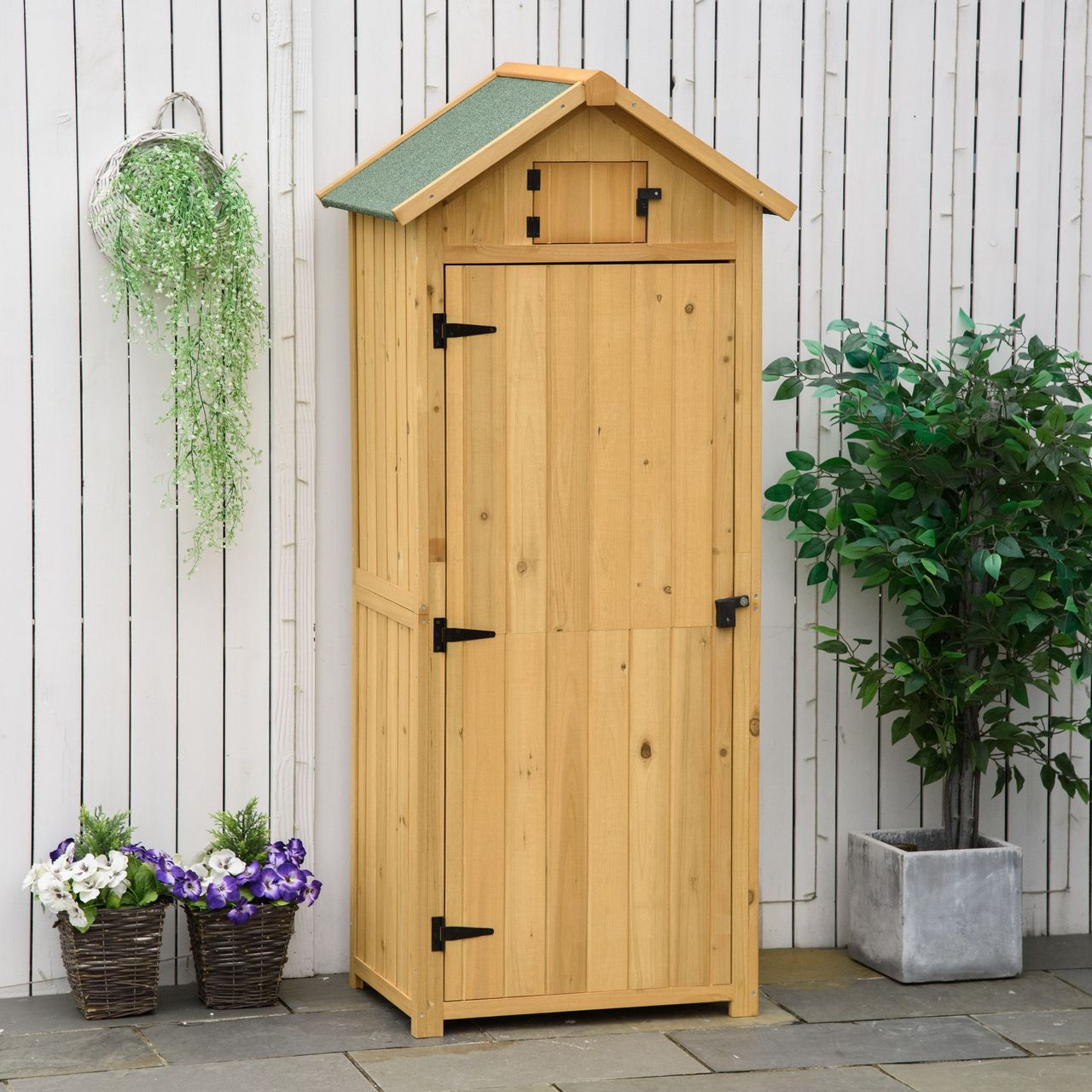 Outsunny Gartenschrank Geräteschuppen mit Fachböden Asphaltdach Holz Gelb