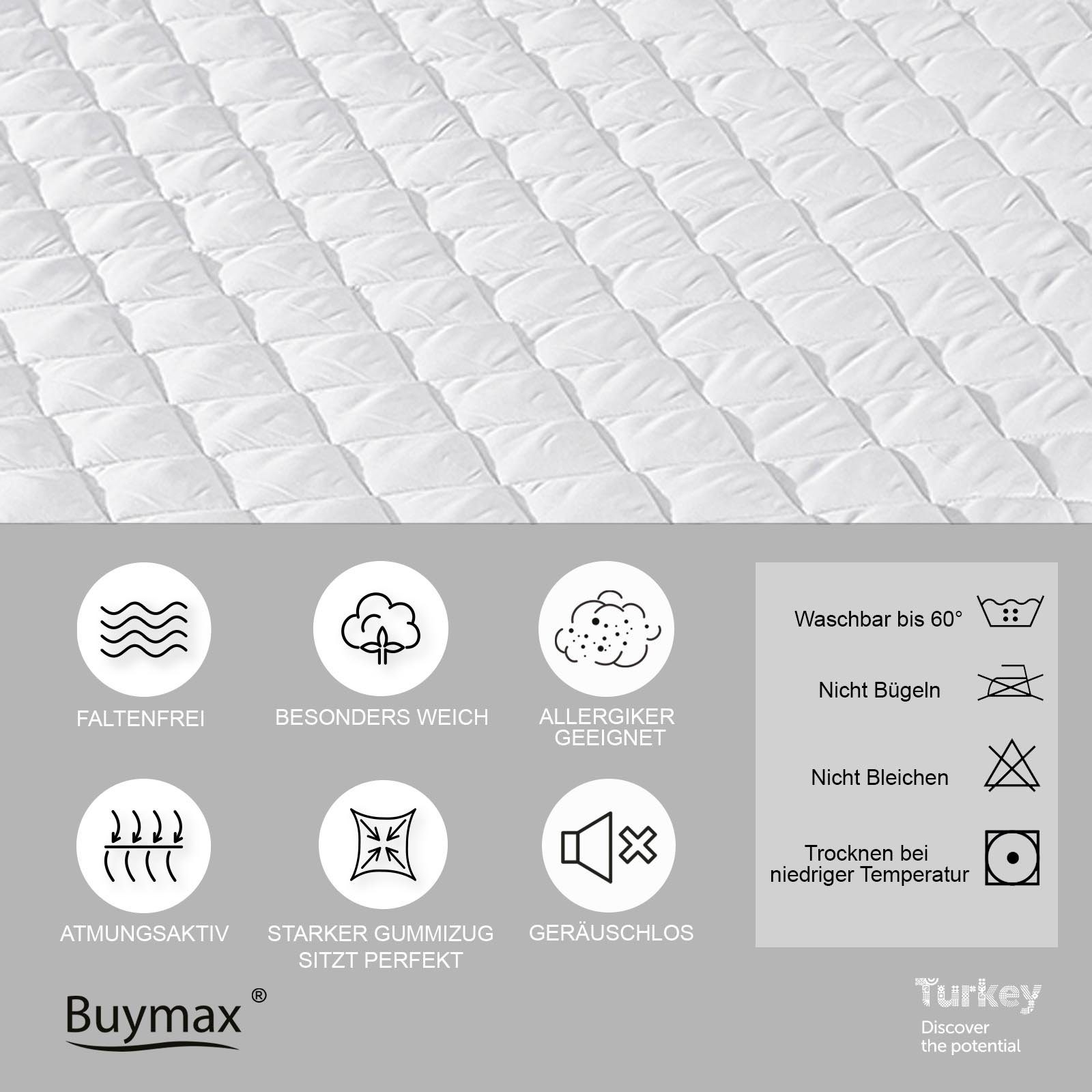 Matratzenauflage Buymax, Atmungsaktive leichte Matratzenauflage Topper Matratzenschoner für Bett und Boxspringbett mit Quadratsteppung aus Microfaser, Weiß