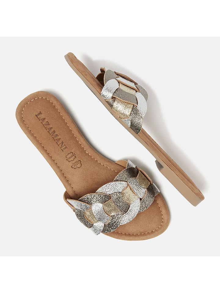 Lazamani Leder-Pantoletten in Silber günstig kaufen