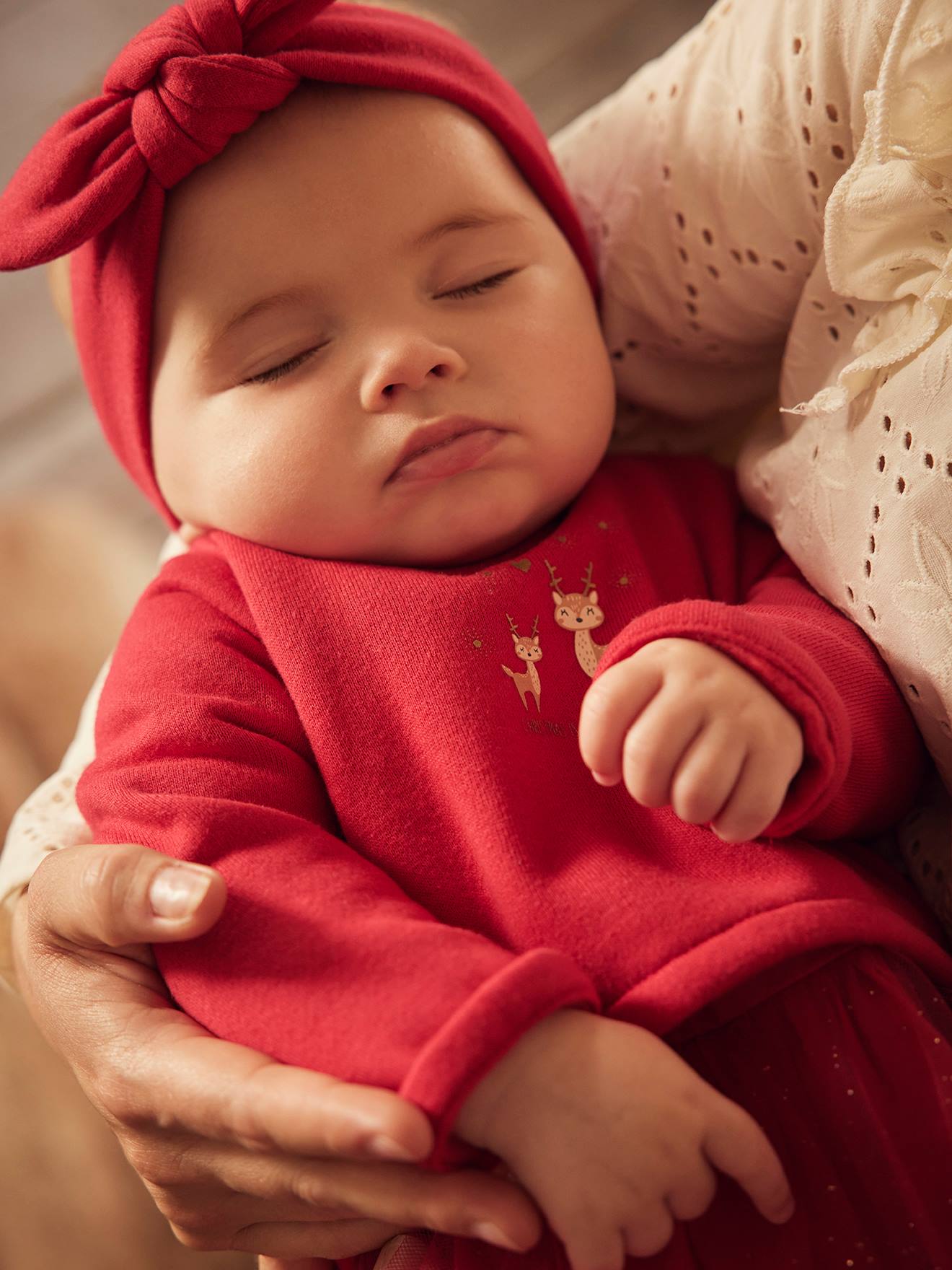 Robe de fêtes effet 2 en 1 et son bandeau bébé rouge brique