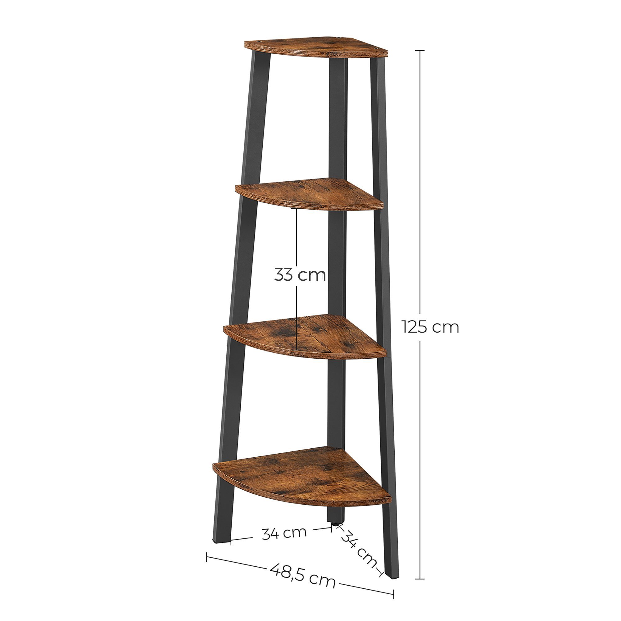 VASAGLE Eckregal, Bücherregal, mit 4/5 Ebenen, H: 125/159cm, mit Stahlrahmen
