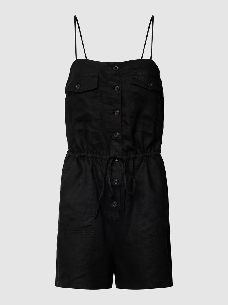 Playsuit aus reinem Leinen in schwarz