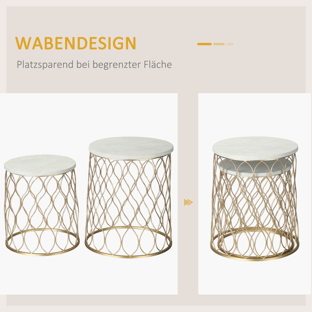Outsunny 2er-Set Gartentisch Beistelltische Couchtische Retro Drahtkorb Metallkorb Garten Satztisch Gartenmöbel Outdoor Balkon Stahl Gold   Weiß Ø41 x 46 cm